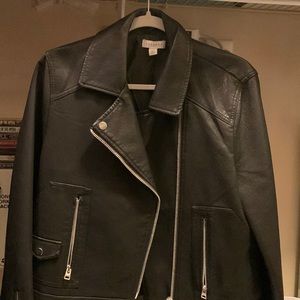 BLACK FAUX LEATHER TOPSHOP MOTO WOMENS JACKET SIZE 10